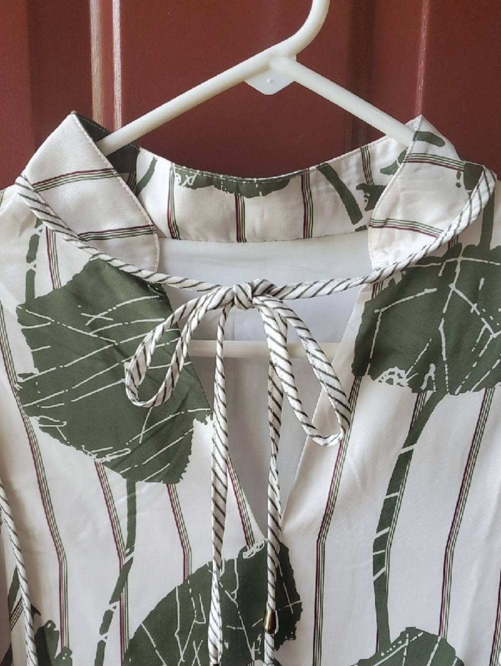 White and Olive Green Floral Long Sleeve Babydoll Dress - Picture 2 of 10